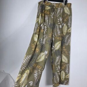 Mlle Gabrielle Tropical Leaf Wide Leg Pants Sz XL Resort Pool